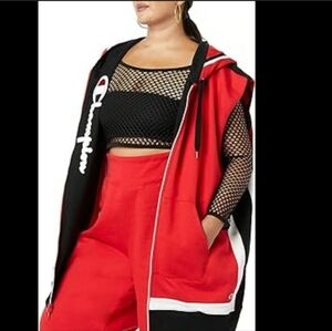 Champion Reverse Weave vest hoodie in red, capsule collection by Rafael